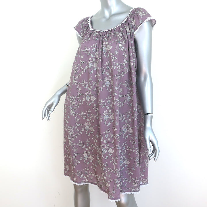 Pour Les Femmes Crochet Lace-Trim Nightgown Purple Floral Print Size Medium