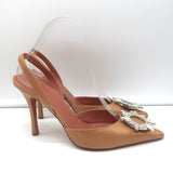 Amina Muaddi Begum Crystal-Embellished Slingback Pumps Caramel Leather Size 39