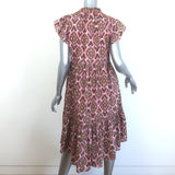 Figue Tassel-Tie Flutter Sleeve Dress Pink Printed Cotton Size Extra Small