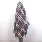 Doen Ember Plaid Fringed Wrap Blue/Tan Wool-Cashmere Size Small