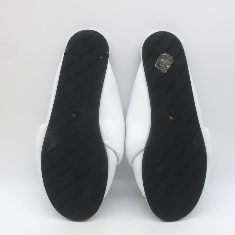 Balenciaga Drapy Knotted Slide Sandals White Leather Size 39