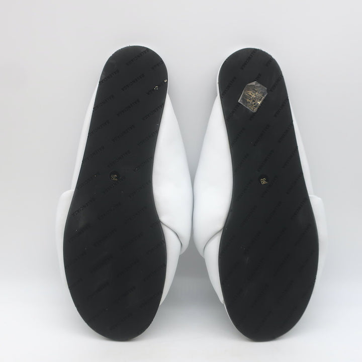 Balenciaga Drapy Knotted Slide Sandals White Leather Size 39