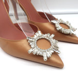 Amina Muaddi Begum Crystal-Embellished Slingback Pumps Caramel Leather Size 39