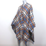 Doen Ember Plaid Fringed Wrap Blue/Tan Wool-Cashmere Size Small