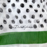 Dolce & Gabbana Shawl Scarf White/Green Polka Dot Print Chiffon