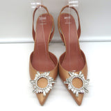 Amina Muaddi Begum Crystal-Embellished Slingback Pumps Caramel Leather Size 39