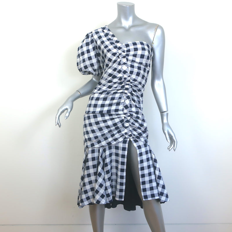 Jonathan Simkhai Lux One-Shoulder Gingham Midi Dress Navy/White Twill Celebrity Owned Jonathan Simkhai Lux One-Shoulder Gingham Midi Dress Navy/White Twill Celebrity Owned