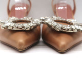 Amina Muaddi Begum Crystal-Embellished Slingback Pumps Caramel Leather Size 39