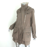 A.L.C. Coyote Fur-Trimmed Hooded Parka Khaki Cotton Size Small