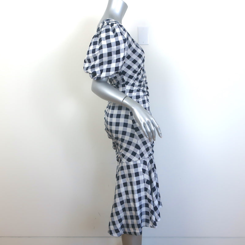 Jonathan Simkhai Lux One-Shoulder Gingham Midi Dress Navy/White Twill Size 2