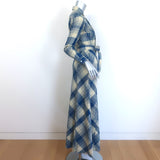 RRL Ralph Lauren Plaid Belted Maxi Shirtdress Blue/Cream Cotton-Linen Size 1