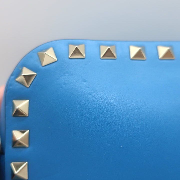 Valentino Rockstud Camera Bag Blue Leather Small Crossbody