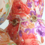 Zimmermann Raie Belted Button-Front Mini Dress Ivory/Multi Floral Print Size 0