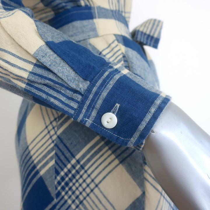 RRL Ralph Lauren Plaid Belted Maxi Shirtdress Blue/Cream Cotton-Linen Size 1
