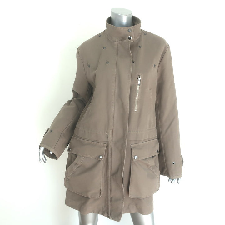 A.L.C. Coyote Fur-Trimmed Hooded Parka Khaki Cotton Size Small