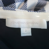 Jonathan Simkhai Lux One-Shoulder Gingham Midi Dress Navy/White Twill Size 2