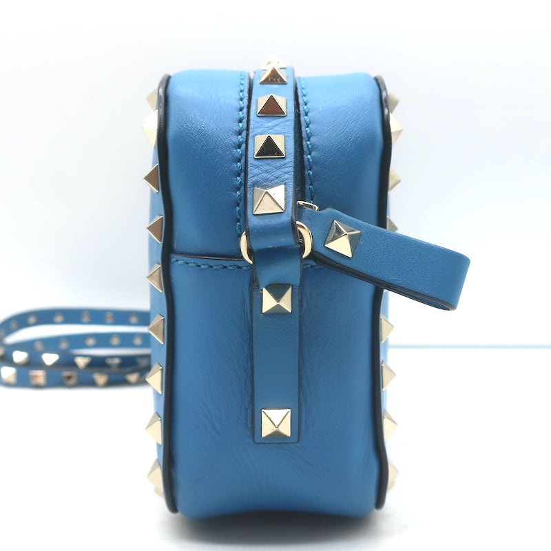 Valentino Rockstud Camera Bag Blue Leather Small Crossbody