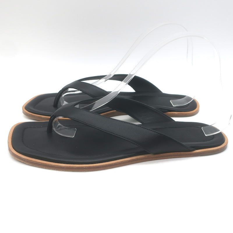 STAUD Dante Thong Sandals Black Leather Size 40