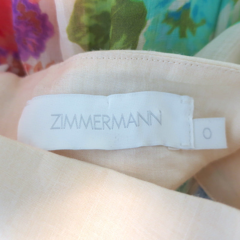 Zimmermann Raie Belted Button-Front Mini Dress Ivory/Multi Floral Print Size 0