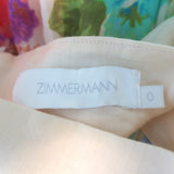 Zimmermann Raie Belted Button-Front Mini Dress Ivory/Multi Floral Print Size 0