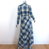 RRL Ralph Lauren Plaid Belted Maxi Shirtdress Blue/Cream Cotton-Linen Size 1