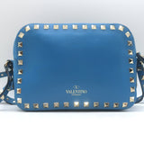 Valentino Rockstud Camera Bag Blue Leather Small Crossbody