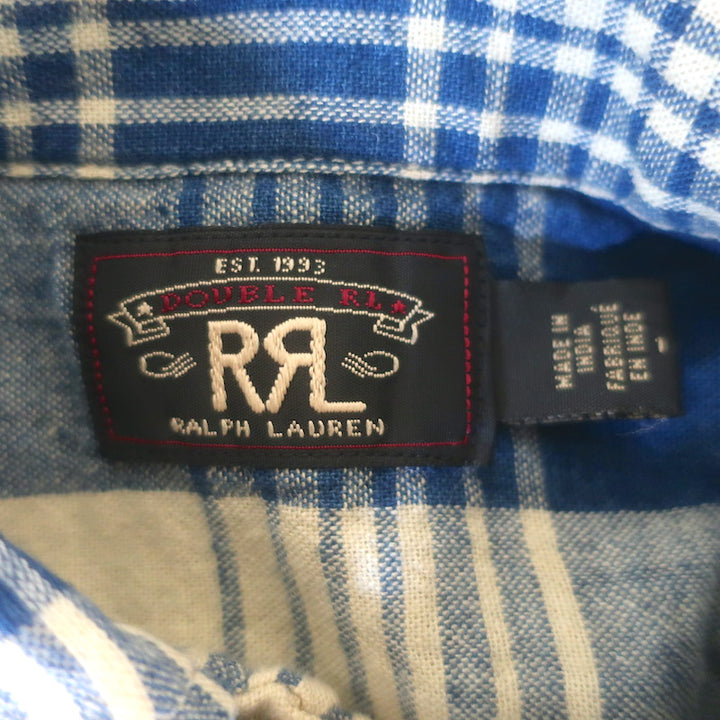 RRL Ralph Lauren Plaid Belted Maxi Shirtdress Blue/Cream Cotton-Linen Size 1