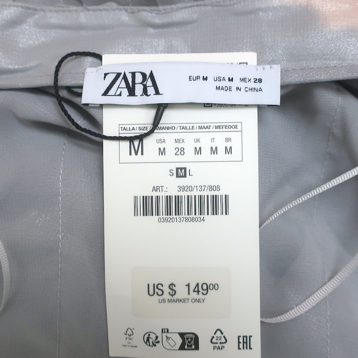 Zara Hearts Coat Silver Metallic Size Medium Open Front Jacket NEW
