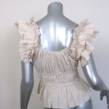 Ulla Johnson Paloma Ruffle Top Beige Striped Linen Size 2 NEW
