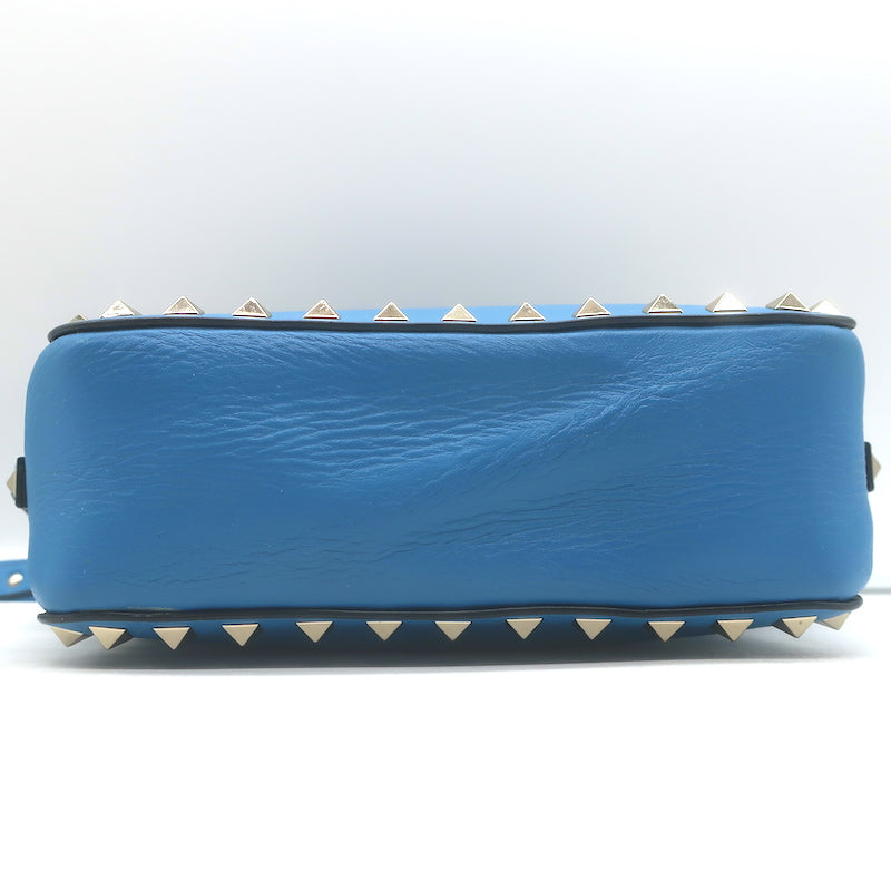 Valentino Rockstud Camera Bag Blue Leather Small Crossbody