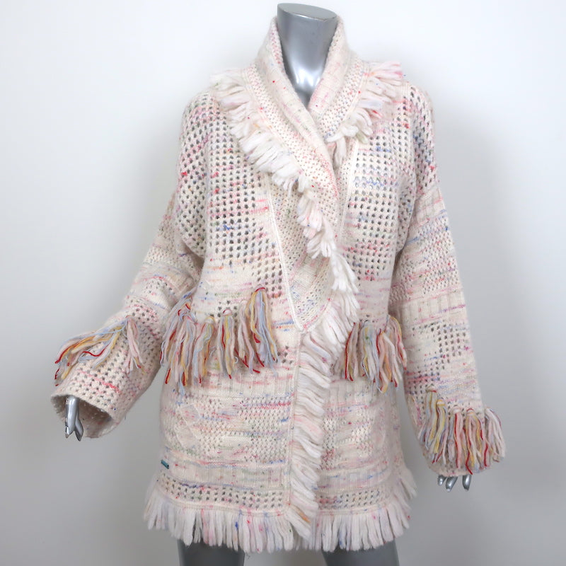 Alanui Salar De Tara Fringed Wrap Cardigan Cream/Pink Alpaca-Blend Size Medium