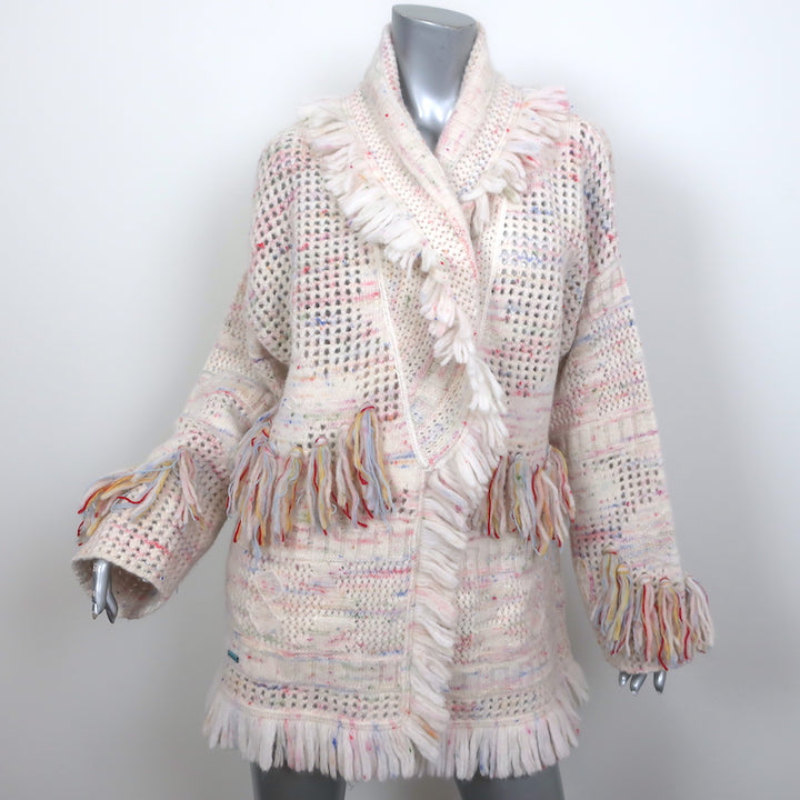 Alanui Salar De Tara Fringed Wrap Cardigan Cream/Pink Alpaca-Blend Size Medium