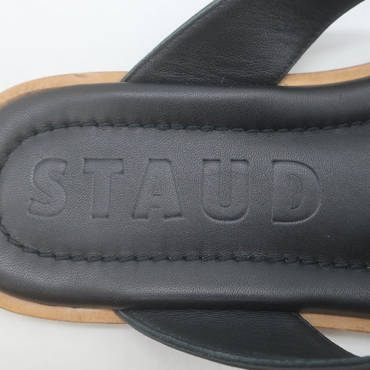 STAUD Dante Thong Sandals Black Leather Size 40