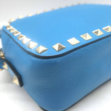 Valentino Rockstud Camera Bag Blue Leather Small Crossbody