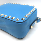 Valentino Rockstud Camera Bag Blue Leather Small Crossbody