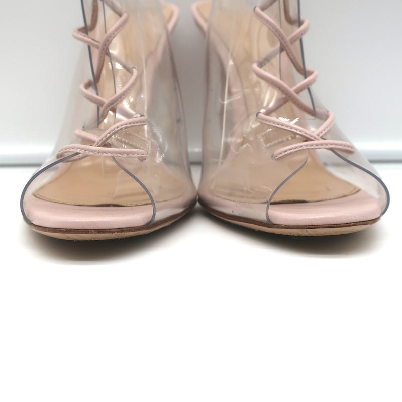 Gianvito Rossi Helmut Plexi Lace-Up Booties PVC &amp; Blush Leather Size 39