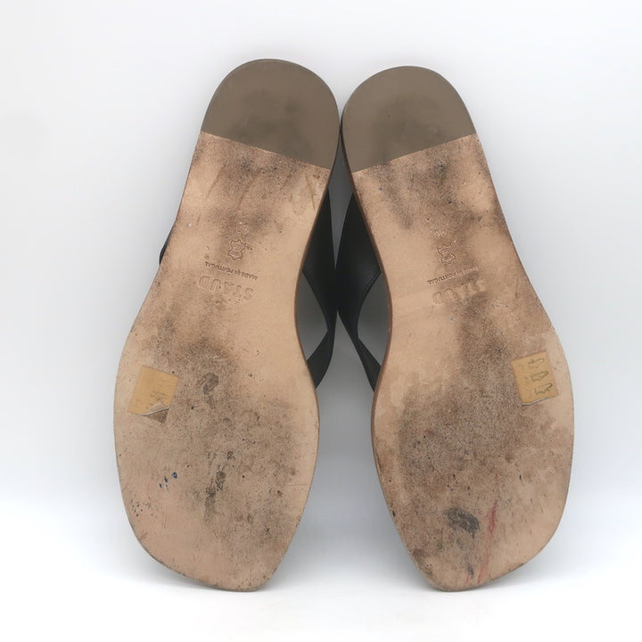 STAUD Dante Thong Sandals Black Leather Size 40