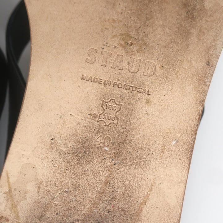 STAUD Dante Thong Sandals Black Leather Size 40