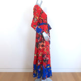 We Are Leone Peony Cover-Up Maxi Dress Red Floral Print Silk Size Small/Medium