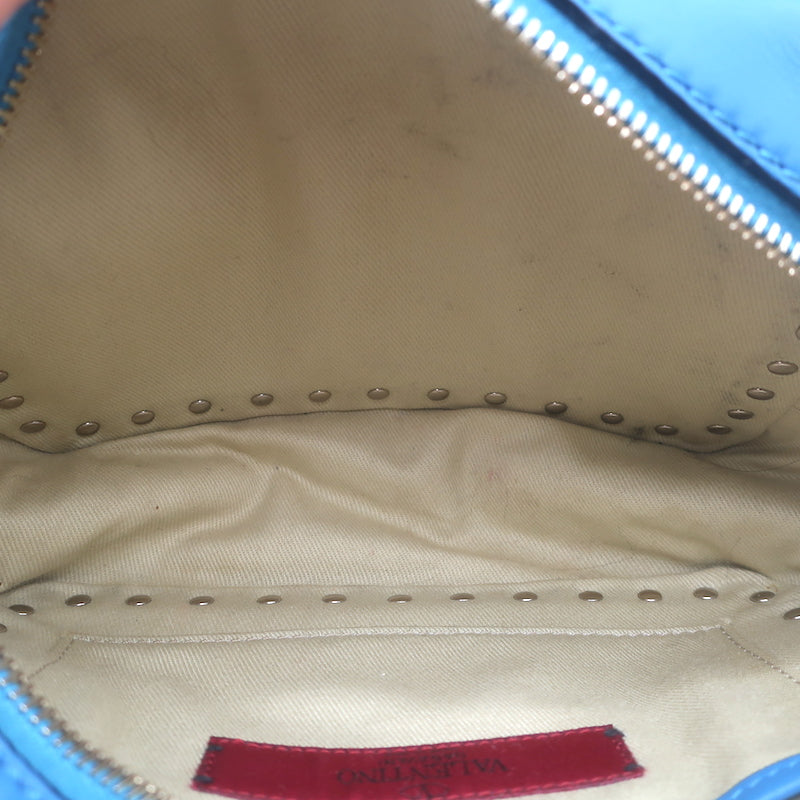 Valentino Rockstud Camera Bag Blue Leather Small Crossbody
