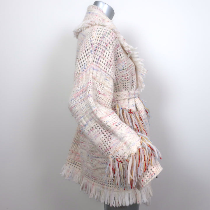 Alanui Salar De Tara Fringed Wrap Cardigan Cream/Pink Alpaca-Blend Size Medium