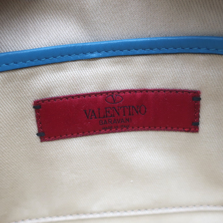 Valentino Rockstud Camera Bag Blue Leather Small Crossbody