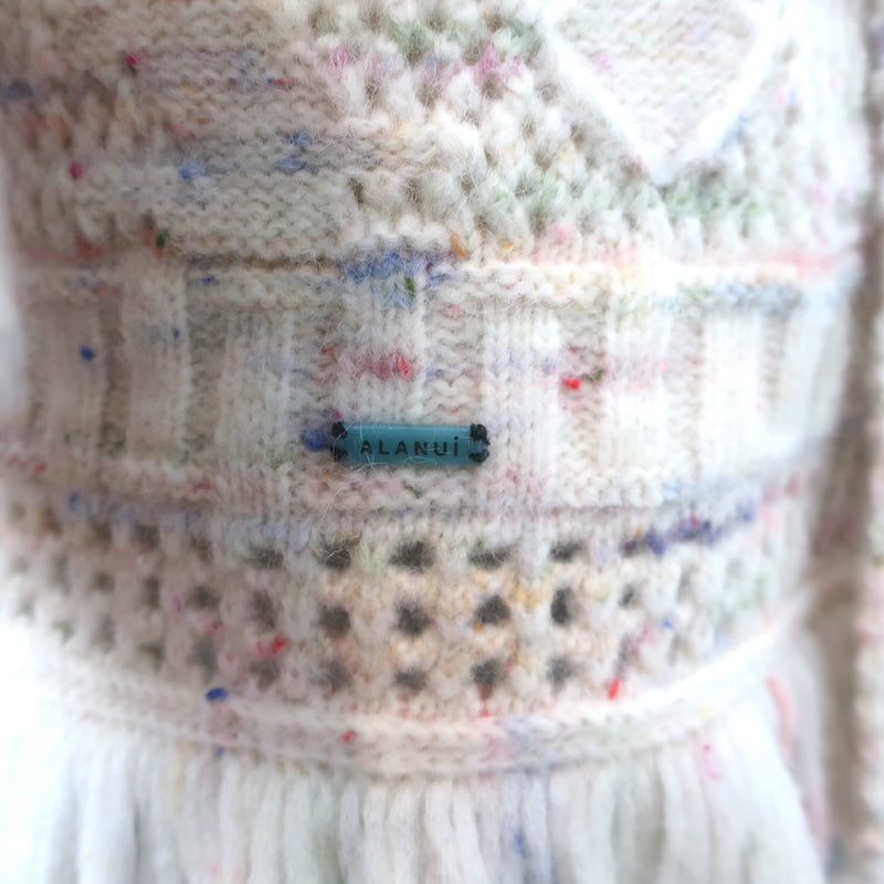 Alanui Salar De Tara Fringed Wrap Cardigan Cream/Pink Alpaca-Blend Size Medium