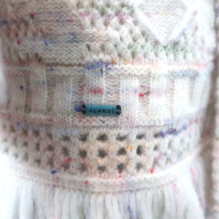 Alanui Salar De Tara Fringed Wrap Cardigan Cream/Pink Alpaca-Blend Size Medium