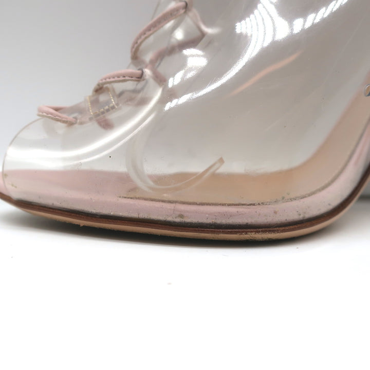 Gianvito Rossi Helmut Plexi Lace-Up Booties PVC &amp; Blush Leather Size 39