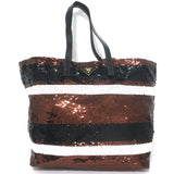 Prada Sequined Striped Tote Brown/Black Extra Large Shoulder Bag