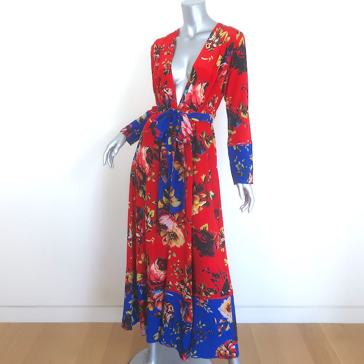 We Are Leone Peony Cover-Up Maxi Dress Red Floral Print Silk Size Small/Medium
