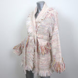 Alanui Salar De Tara Fringed Wrap Cardigan Cream/Pink Alpaca-Blend Size Medium