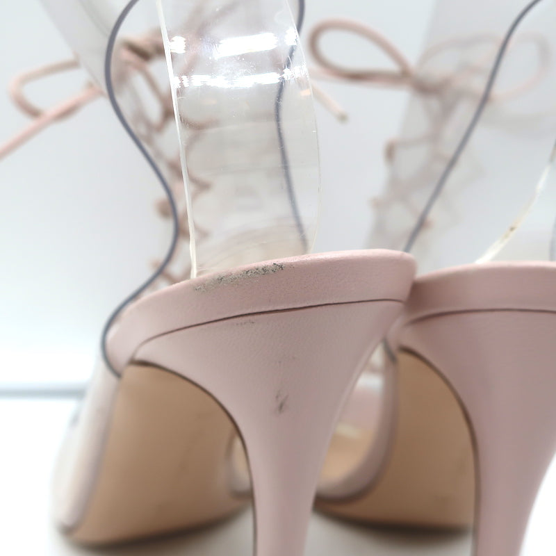 Gianvito Rossi Helmut Plexi Lace-Up Booties PVC &amp; Blush Leather Size 39