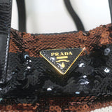 Prada Sequined Striped Tote Brown/Black Extra Large Shoulder Bag
